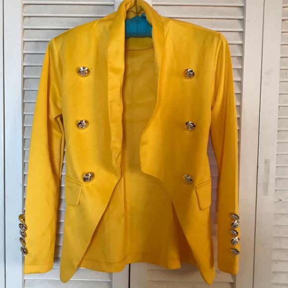 Women's Solid Color Two-piece Casual Blazer Jacket and Pants  Yellow XXS - Picture 10 of 16